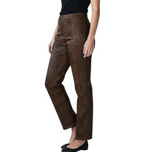 ECCOCI Pants Snake Reptile Print Dark Brown Tan Stretch Side Zip Size 6